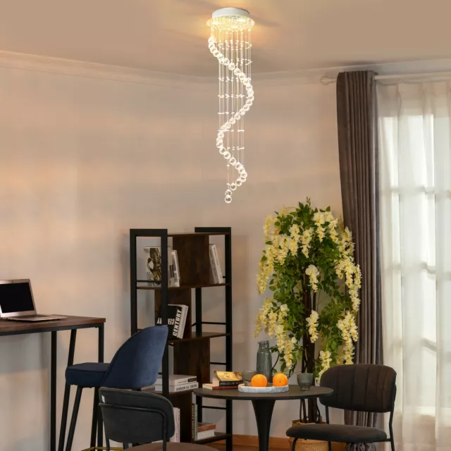 Modern Crystal Droplet Ceiling Light Spiral Cascading Chandelier Lamp Bedroom