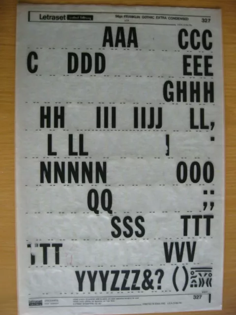 0,1 x Letraset FRANKLIN GOTHIC EXTRA KONDENSIERT 96pt 25,4 mm Blatt 327 (kg)