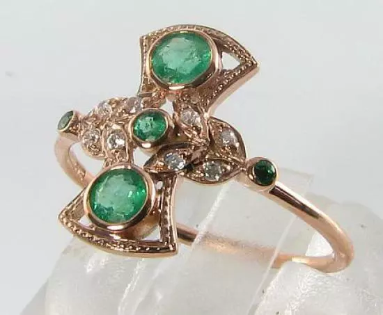 9K 9CT ROSE Gold Colombian Emerald Diamond Art Deco Ins Ring Free ...