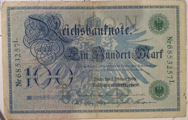 altes Geld, Reichsbanknote 100 Mark von 1908