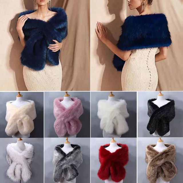 Women Warm Faux Fur Long Shawl Stole Wrap Shrug Scarf Tops Cape Wedding Warm