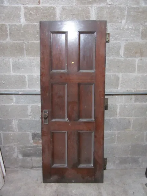~ ANTIQUE OAK 6 PANEL DOOR WITH HARDWARE U ~ 31.75 x 81.5 ARCHITECTURAL SALVAGE