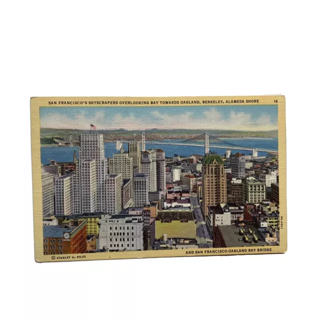 San Francisco California CA Skyscrapers Overlooking Bay Linen Vintage Postcard