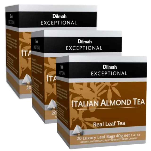 3 x Dilmah Exceptional Italian Almond Ceylon Tea Luxury Leaf Bags 40g | NEW AU