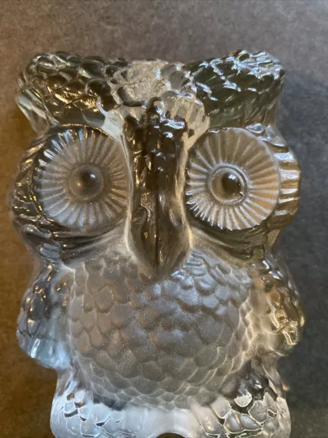 Vtg Viking Handmade Clear Art Glass Owl Sculpture Paperweight Mid Century Modern