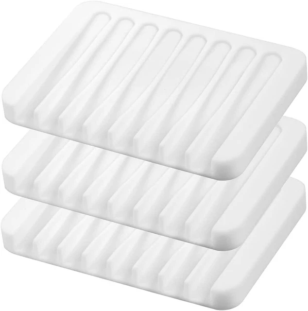 3 Pack Silicone Soap Dishes | Self Draining Soap Holders