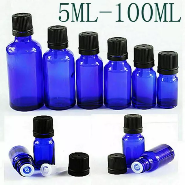 1 piece 5/10/15/20/30/50/100ML Blue Glass Bottle  Dropper Cap For Essential Oil
