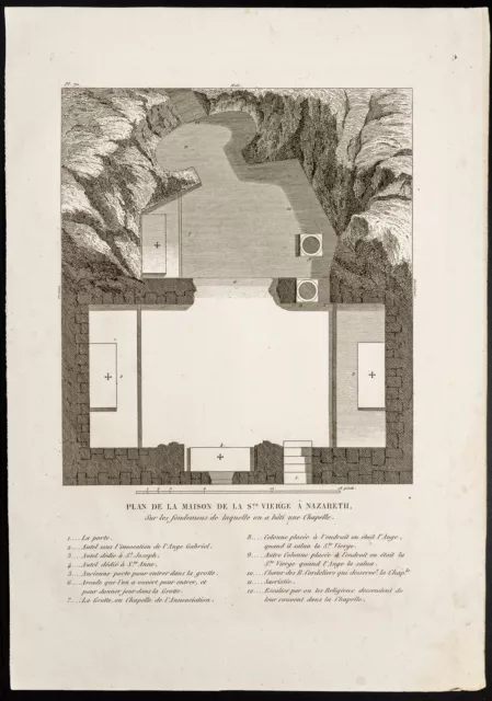 1844 - Plano de La Casa Virgen Maria Para Nazaret - Grabado Antigua