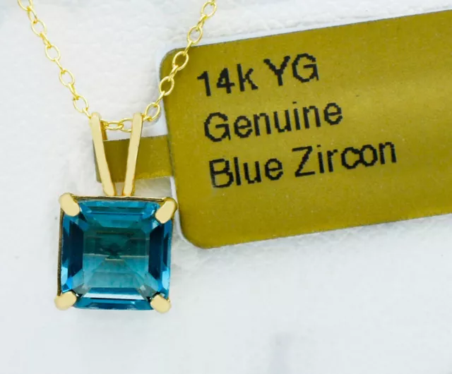 GENUINE 1.40 Cts BLUE ZIRCON PENDANT 14K GOLD - Free Certificate Appraisal - NWT