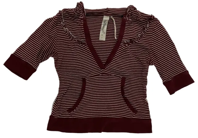 Vintage Y2K 2000s Cropped Hoodie Maroon And White Stripes Juniors M Trendy 00s