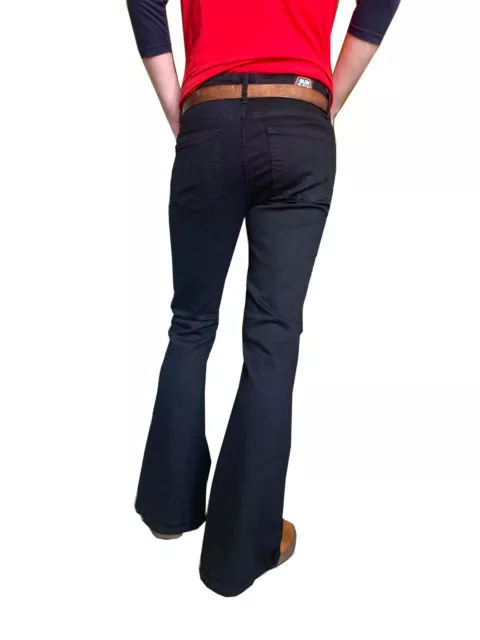 Pantaloni jeans da uomo neri elasticizzati campana flares vintage anni '60 70 indie mod hippie 2