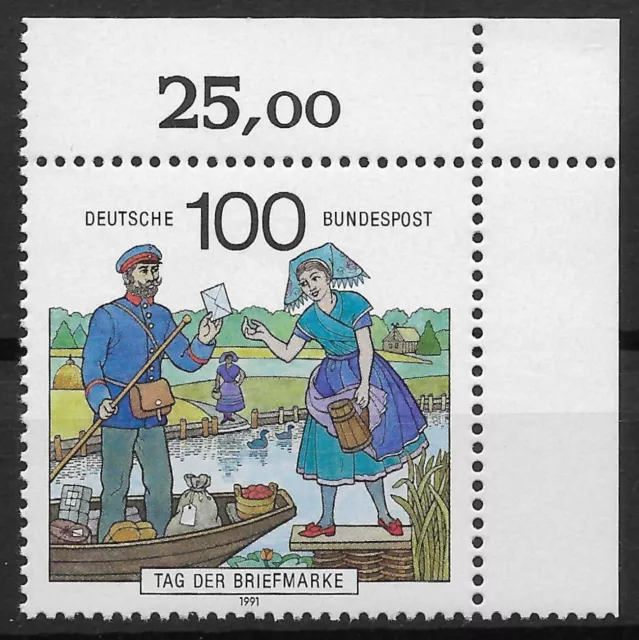 Bund 1991 ** Mi 1570 Tag der Briefmarke Eckrand Ecke Bogenecke oben rechts 02883