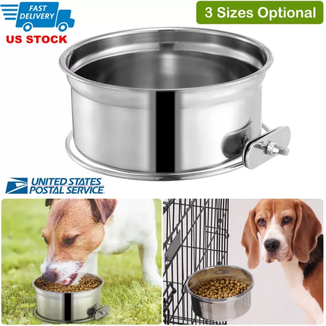 S-L Stainless Steel Hanging Food Water Bowl For Crate Cages Pet Dogs Cats Birds