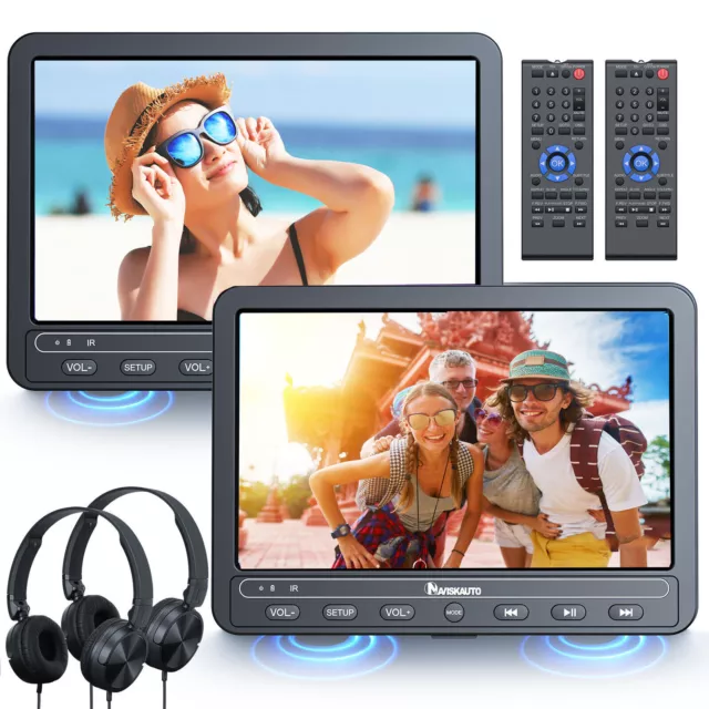 2x10.5" Full HD Auto Kopfstütze DVD-Player Auto Monitor 5 Stunden AKKU+Kopfhörer