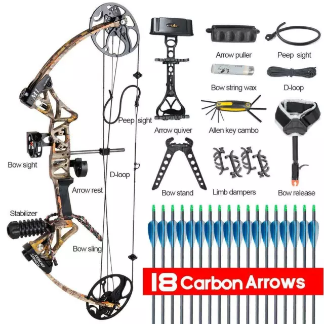 Topoint M1 15-70Lb Compound Bow & Arrow Hunting Target Archery Cnc Dual Cam