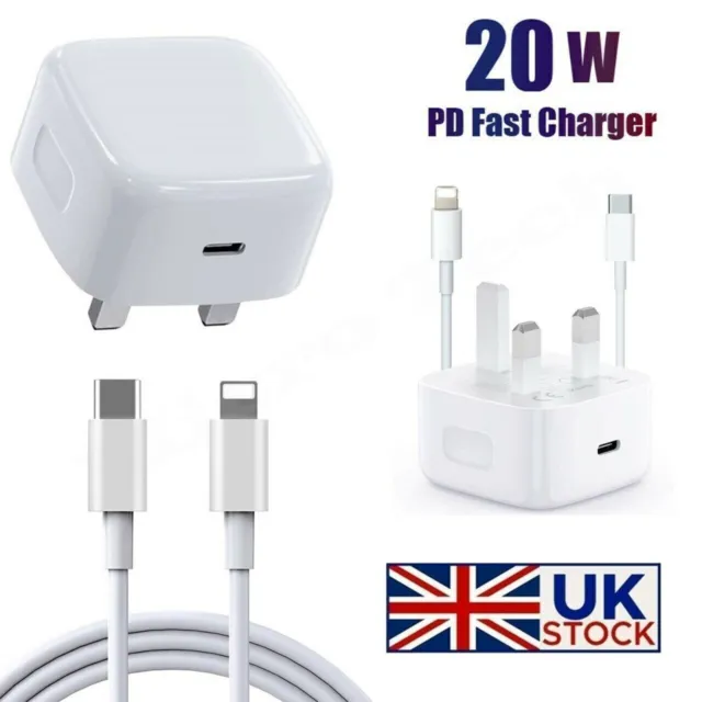 For iPhone 14 13 12 11 Pro XR XS Fast Charging 20W USB-C PD Plug Charger Cable