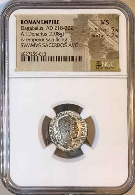 Elagabalus Roman Empire 218-222 AD AR Denarius 2.08g Silver NGC MS Mint State