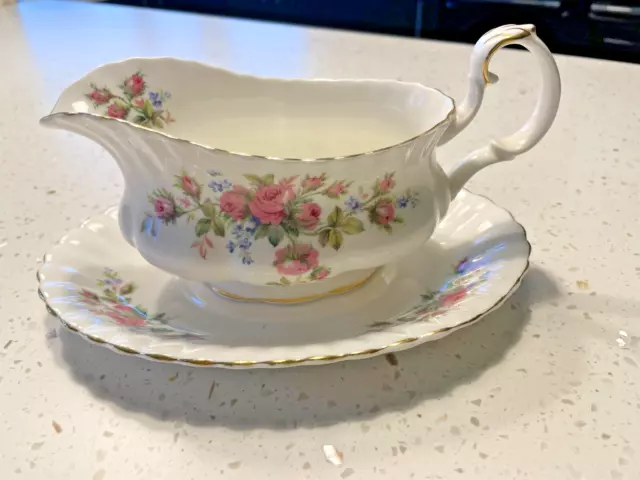 Royal Albert Moss Rose Pattern Gravy Boat & Saucer