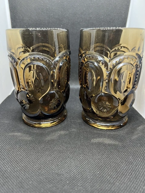 2, LE Smith Moon and Stars SMOKE Footed Tumblers 4.75"T