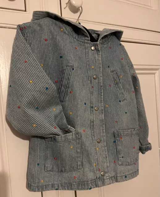 Zara Baby Girl Hooded Cotton Jacket 2-3, Embroidered Dots, Chambray