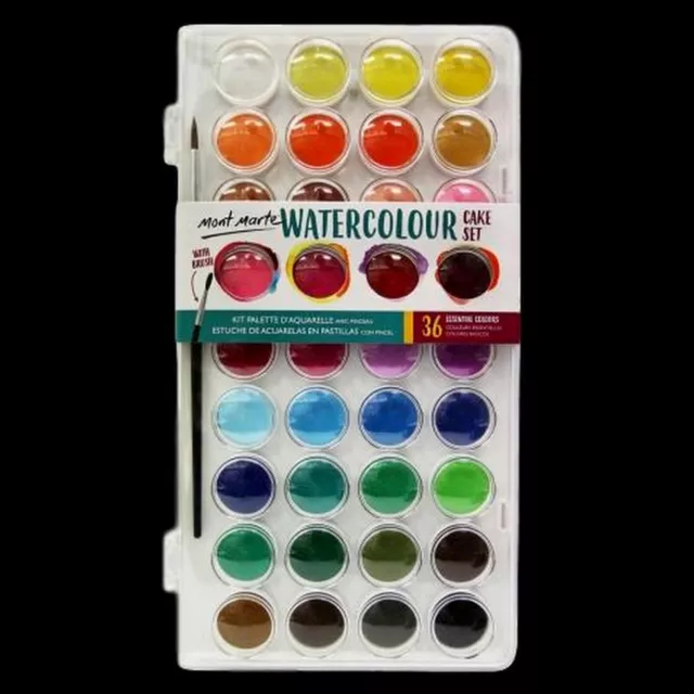 Watercolour Paint Set Cake Pan Kit 36 Colours Mont Marte W Palette Box Brush