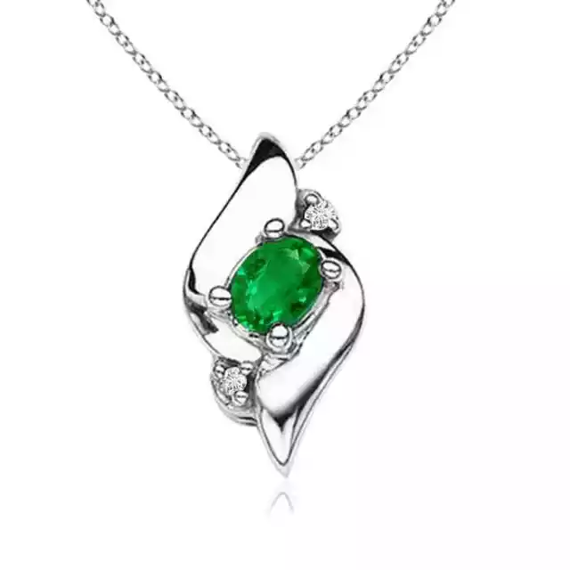 Angara 4x3 mm natürliche Smaragd- und Diamant-Anhängerkette in Silber für Frauen