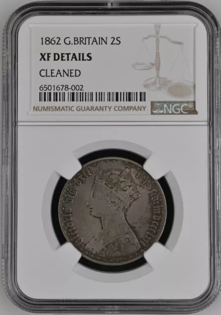 1862 Great Britain Florin NGC XF Details Rare Scarce Silver Coin Gothic Type 2S