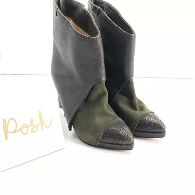 HÔTEL PARTICULIER Pointed-Toe Suede Leather Army Green Ankle Boots Sz 36 2
