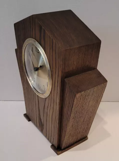 Antique Early 20th Century c1930’s Solid Oak Art Deco Desk / Mantel Clock 3