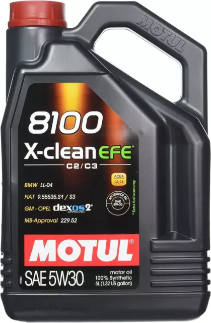 Motul 107206/74 engine lubricating oil, 8100 X-Clean Efe C2 / C3, 5W30 5 L