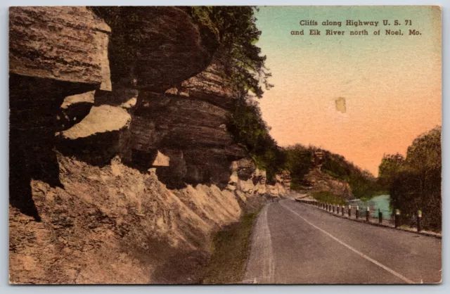 Postcard Cliffs Along Hwy U. S. 71 & Elk River, North Of Noel Missouri Unposted