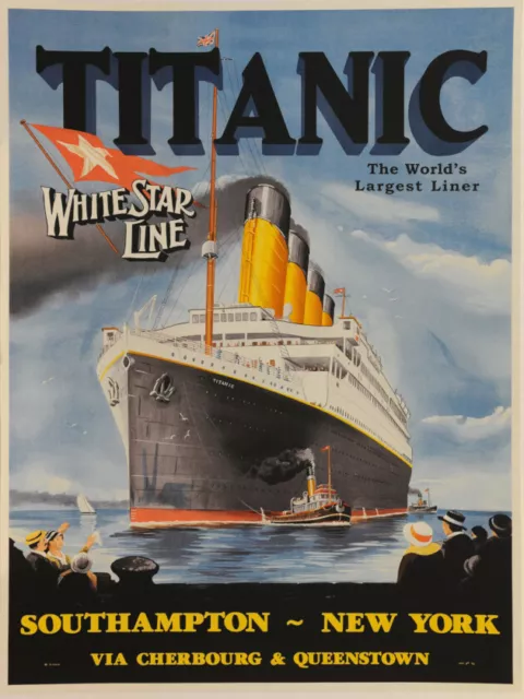 1912 Titanic Poster Print, White Star Line Vintage Style Travel Poster Wall Art
