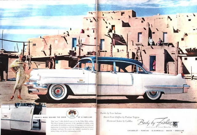 1956 Cadillac Fleetwood Sedan Vintage Print Ad TWO PAGES Pueblo