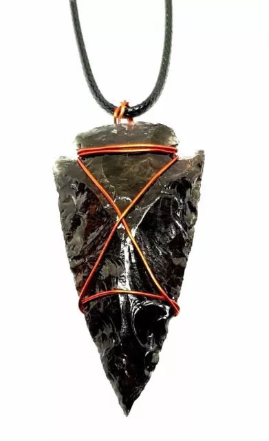 Collar con colgante de punta de flecha de obsidiana, gema de Metal de...