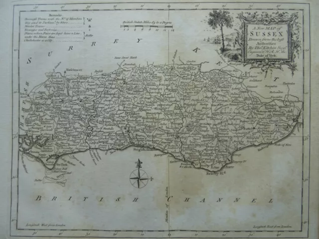 c1764 Original English Antique County Map of SURREY by Thomas Kitchin