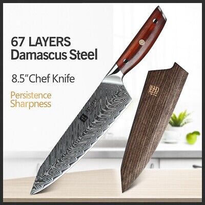 Chef Knife 67 Layers Damascus Steel Full Tang Wood Handle Slicing Beef Kiritsuke