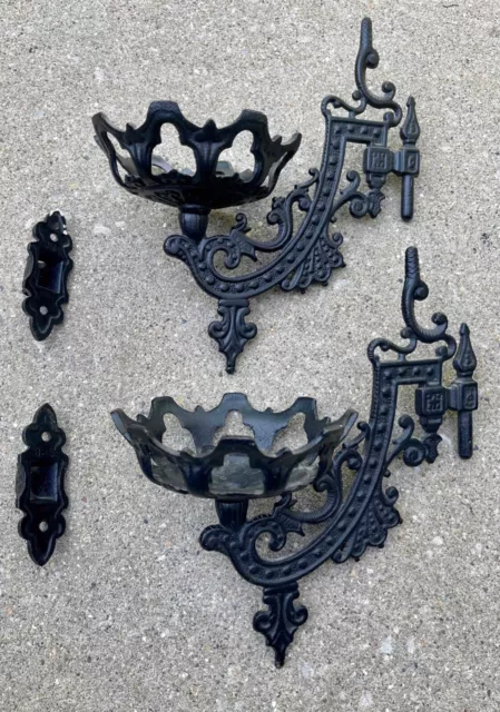 Oil Lamp metal wall hangers brackets holders Set of 2 cast iron metal antique