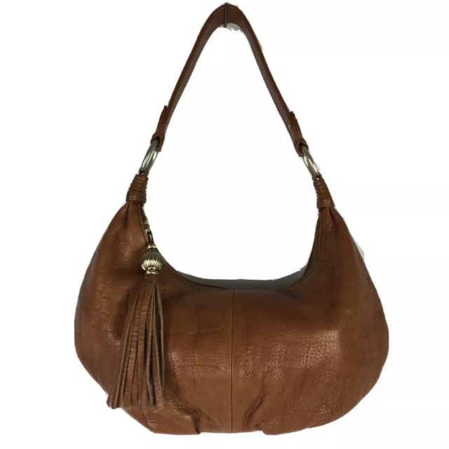Sigrid Olsen Women’s Purse Handbag Brown Leather With Tassel Zip Closure