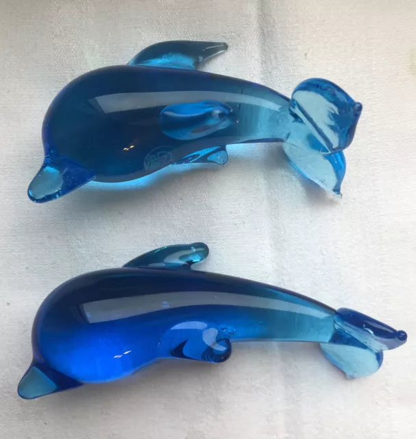 2 Delphine Skulptur Kristall Glas Kunst Delfin Figur Luxus Stil Murano Edel Deko