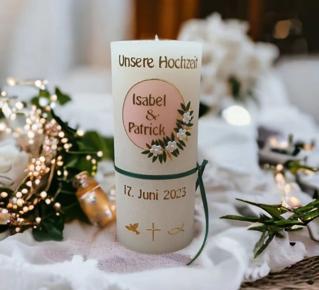 Hochzeitskerze rustikal Blumenkranz