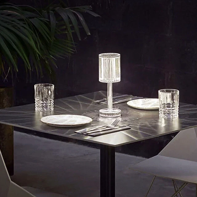 Lampada Tavolo Led Ricaricabile 3 Tonalita' Di Luce Effetto Cristallo 6