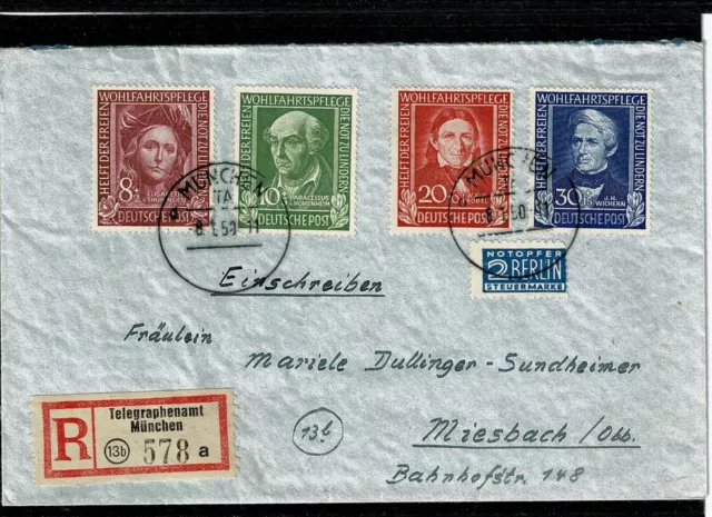 TOP Bund 117-20 Wohlfahrt 1949 R-MiF ab München n. Miesbach M€ 253 - 58-119