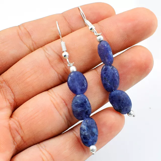 23.00 Cts Natural Blue Sodalite Oval Shape Beads Handmade Earrings NK 36E93