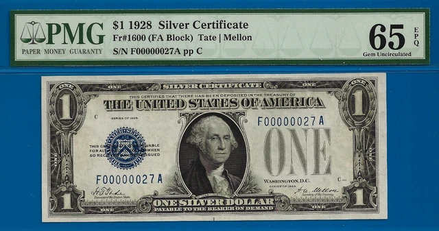 Near TOP POP ✅1928 $1 S/C ➡️ 3rd Finest 🔴 2 Digit # 27 ⬅️ PMG 65EPQ - FA Block 2