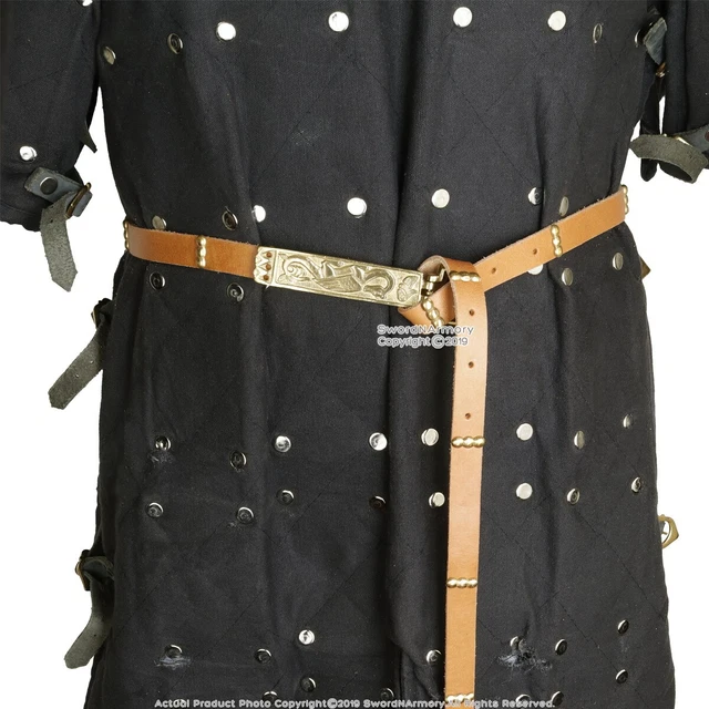 Medieval Leather Belt with Brass Buckle and Hinged End Genuine Leather Studded