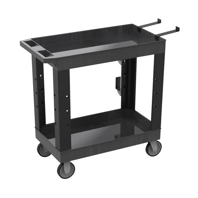 Heavy-Duty Industrial Cart - Two Shelves With Ladder Holder, Storage Hooks, And