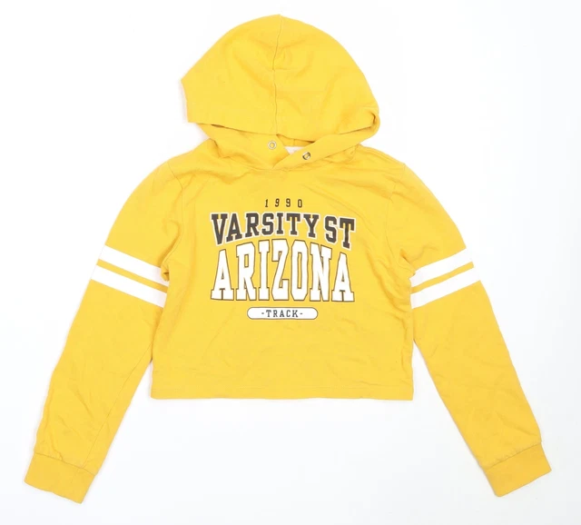 H&M Girls Yellow Cotton Pullover Hoodie Size 9-10 Years