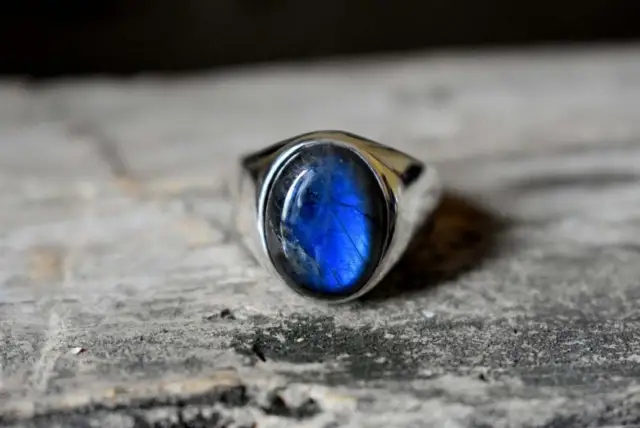 Bleu Labradorite Bague, Chevalière, 925 Bague en Argent, Unisexe Homme de