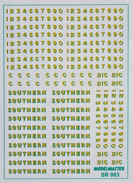 Modelmaster Decals (21) MODELMASTER WATERSLIDE Decals 4Sr003 Southern Numbers And ...