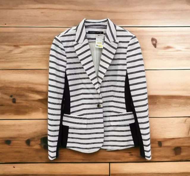 Ivanka Trump Blazer Womens S White Black Weave Button Jacket Casual Ladies